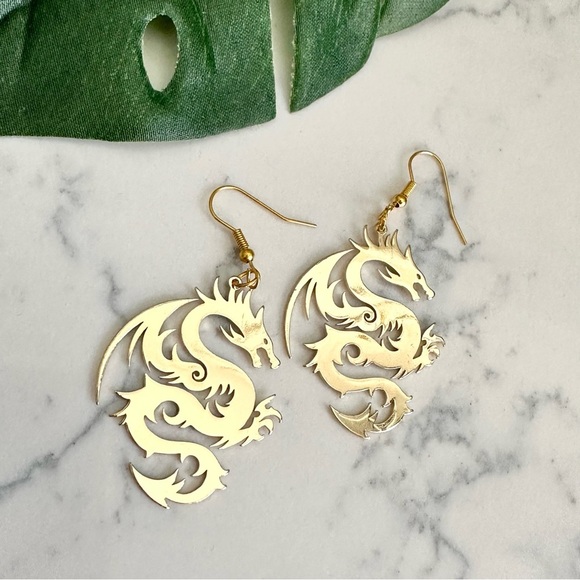 2/$30🌵 Dragon Earrings Gold Asian Bohemian Ethnic Jewelry Mortal Kombat NEW - Picture 4 of 10